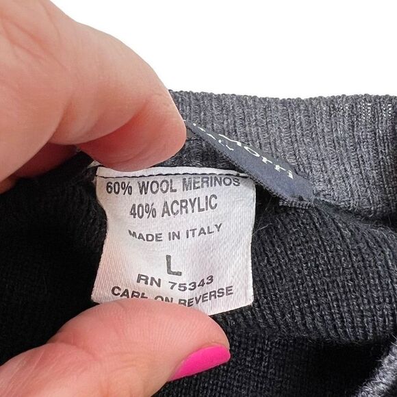 Francesco Morri vintage charcoal gray V-neck merino wool blend sweater size L - Picture 10 of 11